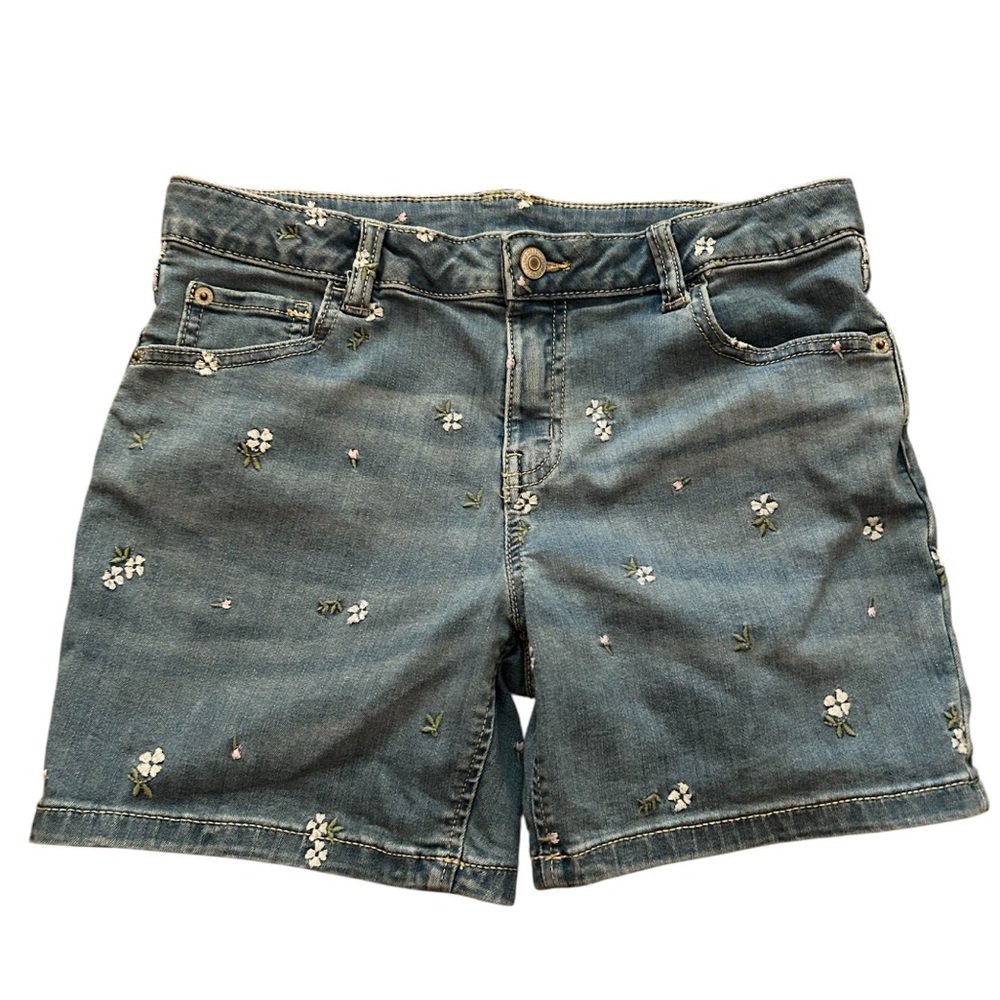 Floral Embroidered Denim Shorts Girls Size 16